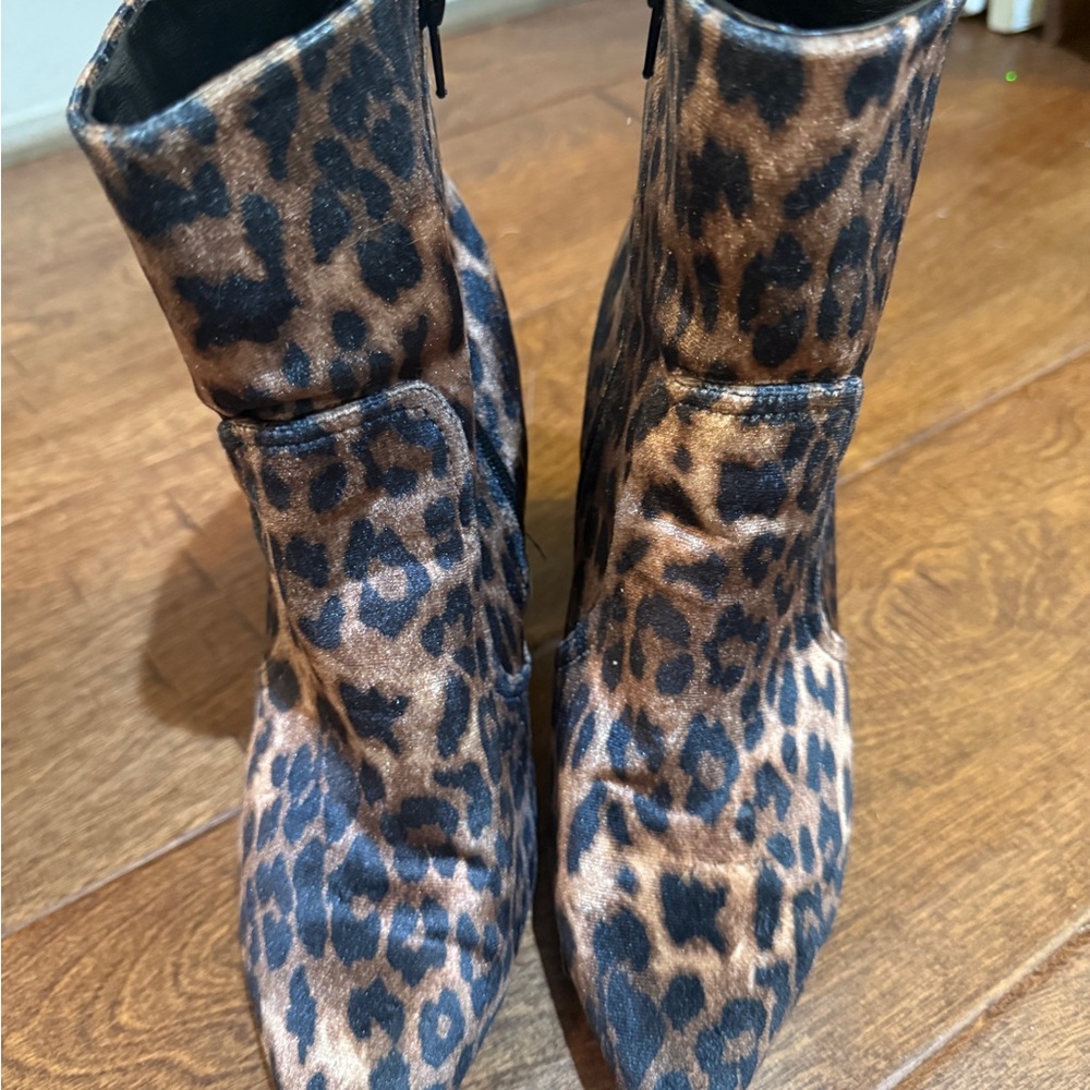 Bamboo Leopard Print Ankle Boots with Gold Heels